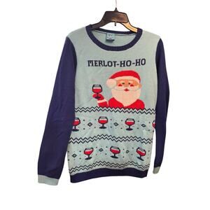 Norther Pole Santa Claus Wine Merlot Ho Ho Christmas Holiday Sweater Large